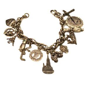 Vintage Sterling Charm Bracelet w/15 Charms Travel Theme